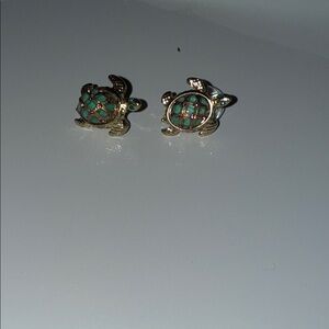 Gold and Green Turtle Stud Earrings